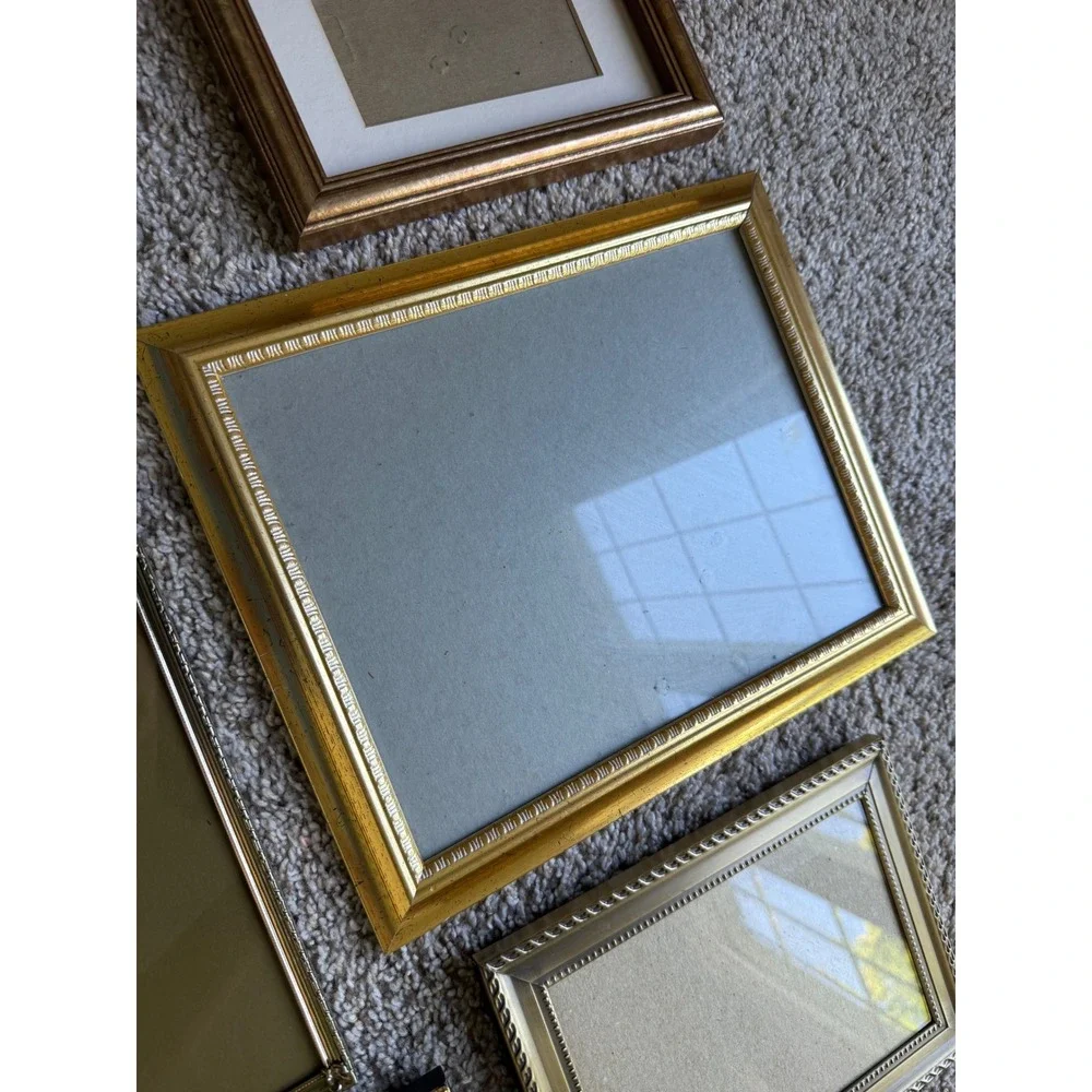 Mixed Lot of 9 Gold tone Picture Frames Vintage Gallery Wall Set
